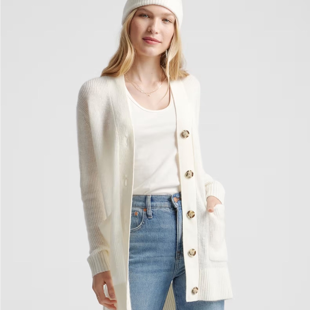 NWT Quince Baby Alpaca-Wool Oversized Cardigan, ivory cream, size xs